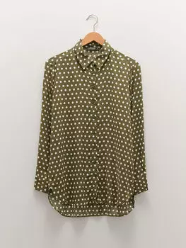 Женская рубашка из поплина с длинным рукавом в горошек и застежкой спереди на пуговицах LCW Casual