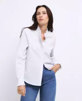 Женская рубашка из поплина с длинными рукавами и рюшами Tintoretto, белый