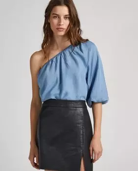 Женская рубашка из тенселя с асимметричным вырезом Pepe Jeans, синий