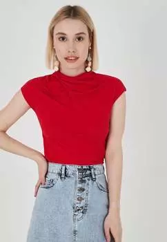 Женская рубашка из ткани песочного цвета с плиссированным воротником Herita, красный