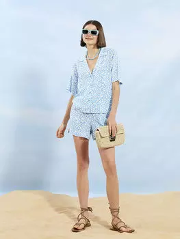 Женская рубашка из вискозы с коротким рукавом и цветочным принтом с застежкой спереди на пуговицах Xside