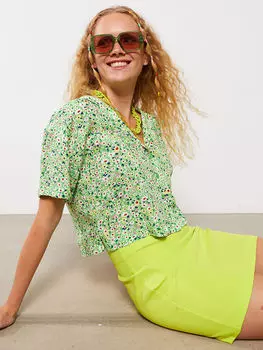 Женская рубашка из вискозы с коротким рукавом и цветочным принтом с застежкой спереди на пуговицах Xside