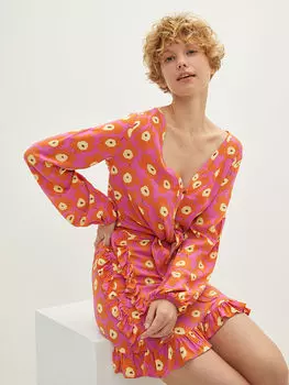 Женская рубашка из вискозы с V-образным вырезом и цветочным принтом с длинным рукавом LCW Casual