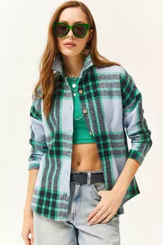 Женская рубашка лесоруба в голубую зеленую клетку в клетку Olalook, бежевый