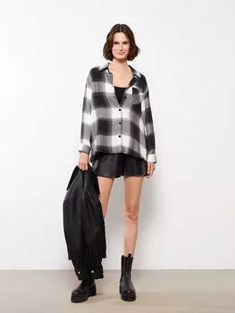 Женская рубашка лесоруба в клетку с длинным рукавом и застежкой спереди на пуговицах LCW Casual