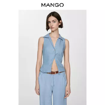 Женская рубашка Mango без рукавов из лиоцеллового волокна,синий