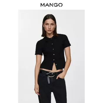 Женская рубашка Mango хлопковая с пуговицами спереди, светло-желтый