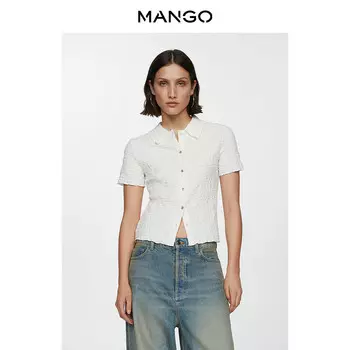 Женская рубашка Mango хлопковая с пуговицами спереди, черный