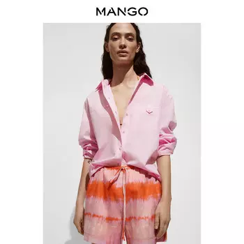 Женская рубашка Mango из поплина с длинными рукавами, светло-розовый