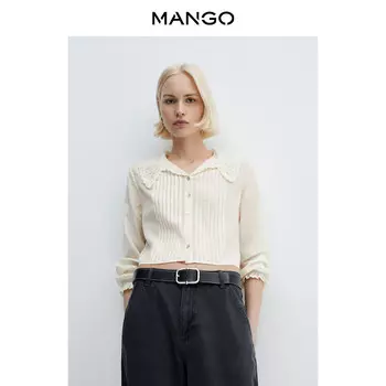 Женская рубашка Mango из смешанного хлопка с v-образным вырезом и длинными рукавами, белый