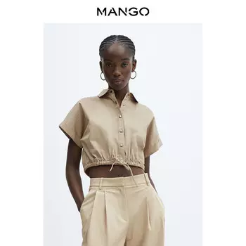 Женская рубашка Mango короткая, хаки