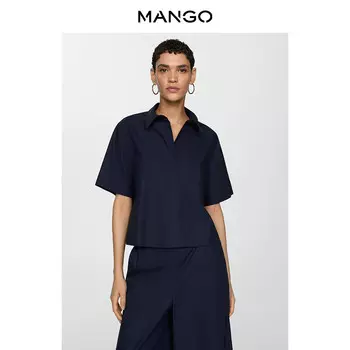 Женская рубашка Mango летняя хлопковая, темно-синий