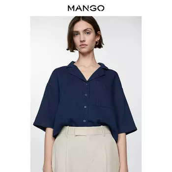 Женская рубашка Mango прямого кроя с короткими рукавами, темно-синий