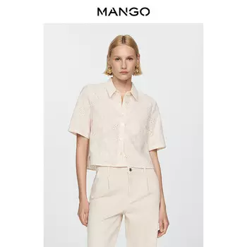 Женская рубашка Mango с изысканной вышивкой, светло-бежевый