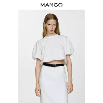Женская рубашка Mango с пышными рукавами и завязками, белый