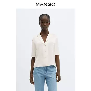 Женская рубашка Mango с V-образным вырезом, светло-бежевый