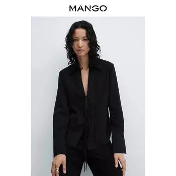 Женская рубашка Mango с воротником и бантом, черный