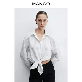 Женская рубашка Mango в полоску с принтом, белый