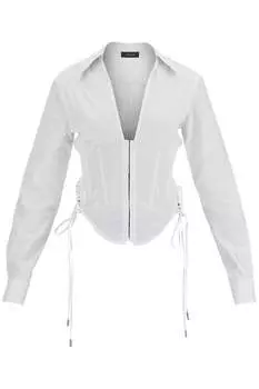 Женская рубашка Mugler Slim Fit с V-образным вырезом из оптического органического хлопка, белый