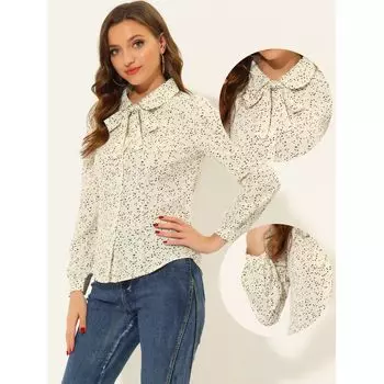 Женская рубашка на пуговицах, рабочая одежда с воротником Питера Пэна и завязками на шее, блузки ALLEGRA K, белый