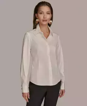 Женская рубашка на пуговицах с металлической фурнитурой на манжетах Donna Karan New York, белый