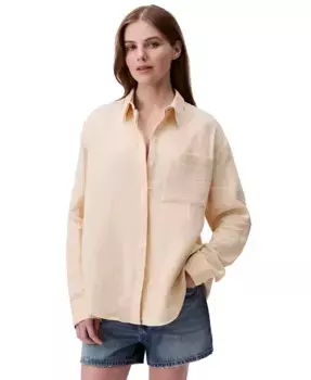 Женская рубашка на пуговицах с рукавами-манжетами из двойного муслина Calvin Klein Jeans, белый