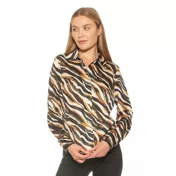 Женская рубашка на пуговицах с шелковистым воротником ALEXIA ADMOR Cassidy Classic, цвет Brown Multi