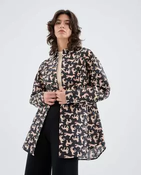 Женская рубашка оверсайз из поплина с принтом Compaa Fantstica, черный