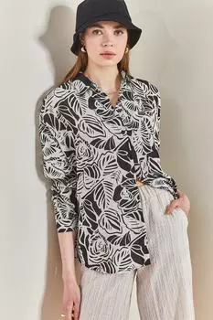 Женская рубашка оверсайз с разными узорами Bianco Lucci, черный