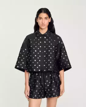 Женская рубашка оверсайз с заклепками Sandro, черный