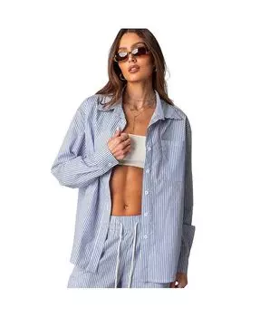 Женская рубашка оверсайз в тонкую полоску на пуговицах Edikted, синий