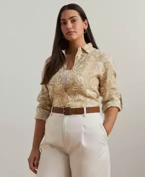Женская рубашка Plus Size с подкатанными рукавами из 100% льна Lauren Ralph Lauren, мультиколор