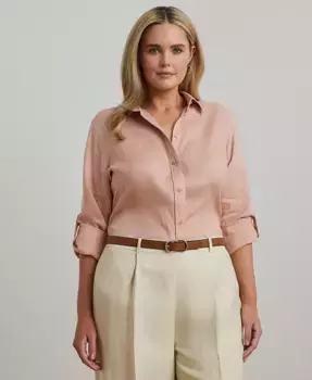 Женская рубашка Plus Size с подкатанными рукавами из 100% льна Lauren Ralph Lauren, розовый