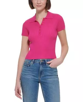 Женская рубашка-поло на четверть пуговицы в рубчик Calvin Klein Jeans