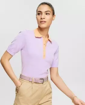 Женская рубашка-поло обычного кроя из хлопкового трикотажа Esprit, сиреневый