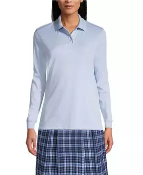 Женская рубашка-поло с длинным рукавом из интерлока Lands' End, синий