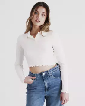 Женская рубашка-поло с длинными рукавами, облегающая Tommy Jeans, белый