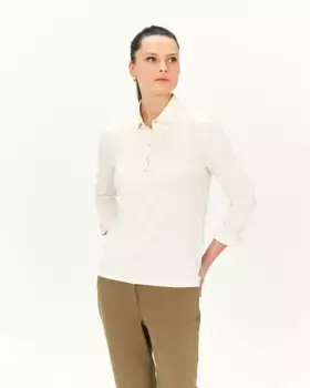Женская рубашка поло с французскими рукавами и контрастными пуговицами Caroll, цвет Crudo