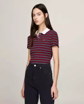 Женская рубашка-поло с короткими рукавами и застежкой на пуговицы Tommy Jeans, темно-синий