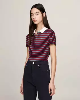 Женская рубашка поло с короткими рукавами и застежкой на пуговицы Tommy Jeans, тёмно-синий