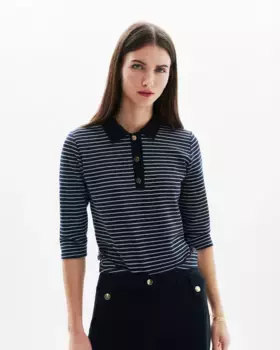Женская рубашка поло с полосатым принтом и французскими рукавами Caroll, синий