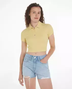 Женская рубашка-поло укороченного кроя и короткими рукавами Tommy Jeans, желтый