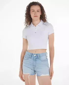 Женская рубашка-поло укороченного кроя с короткими рукавами Tommy Jeans, белый