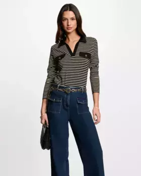 Женская рубашка-поло в полоску с длинными рукавами Morgan, черный
