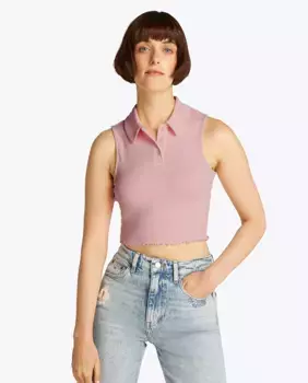 Женская рубашка поло в рубчик и без рукавов Tommy Jeans, светло-розовый
