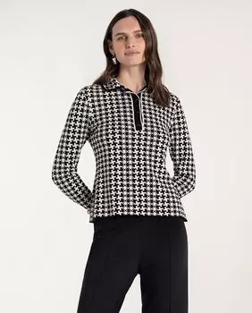 Женская рубашка-поло жаккардовой вязки "гусиные лапки" Naulover, черный