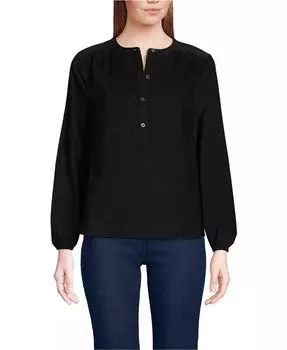 Женская рубашка-поповер Pinwale Cord Smocking Lands' End, черный