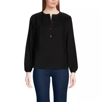 Женская рубашка-поповер с завязкой в стиле вельвета и сборками Lands' End, черный