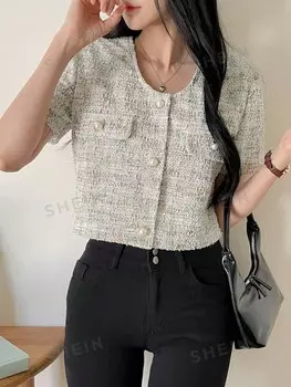 Женская рубашка приталенного кроя, короткие рукава, круглый вырез, цветочный узор Dazy, мультиколор