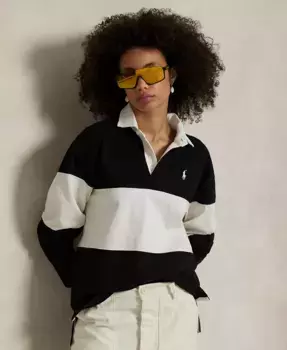 Женская рубашка-регби из хлопкового джерси с цветными блоками Polo Ralph Lauren, черный